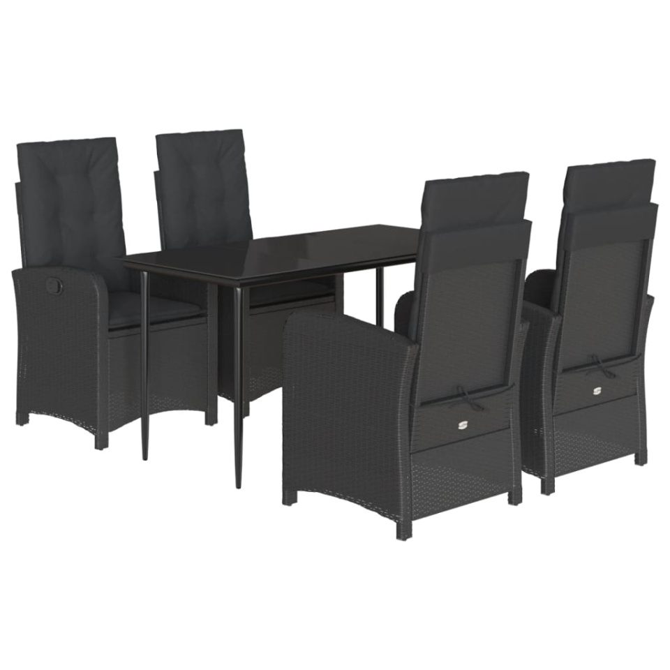 Set mobilier de grădină cu perne, 5 piese, negru, poliratan - 1 | YEO