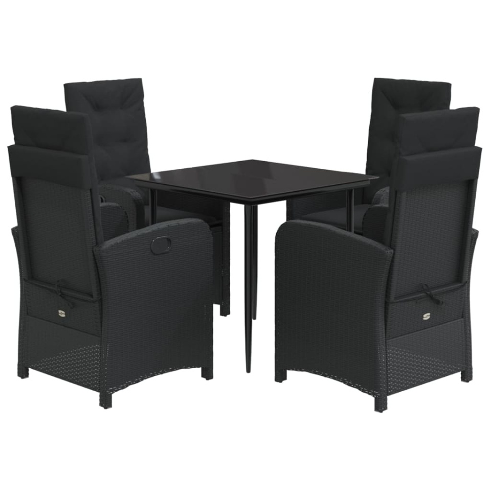 Set mobilier de grădină cu perne, 5 piese, negru, poliratan - 1 | YEO