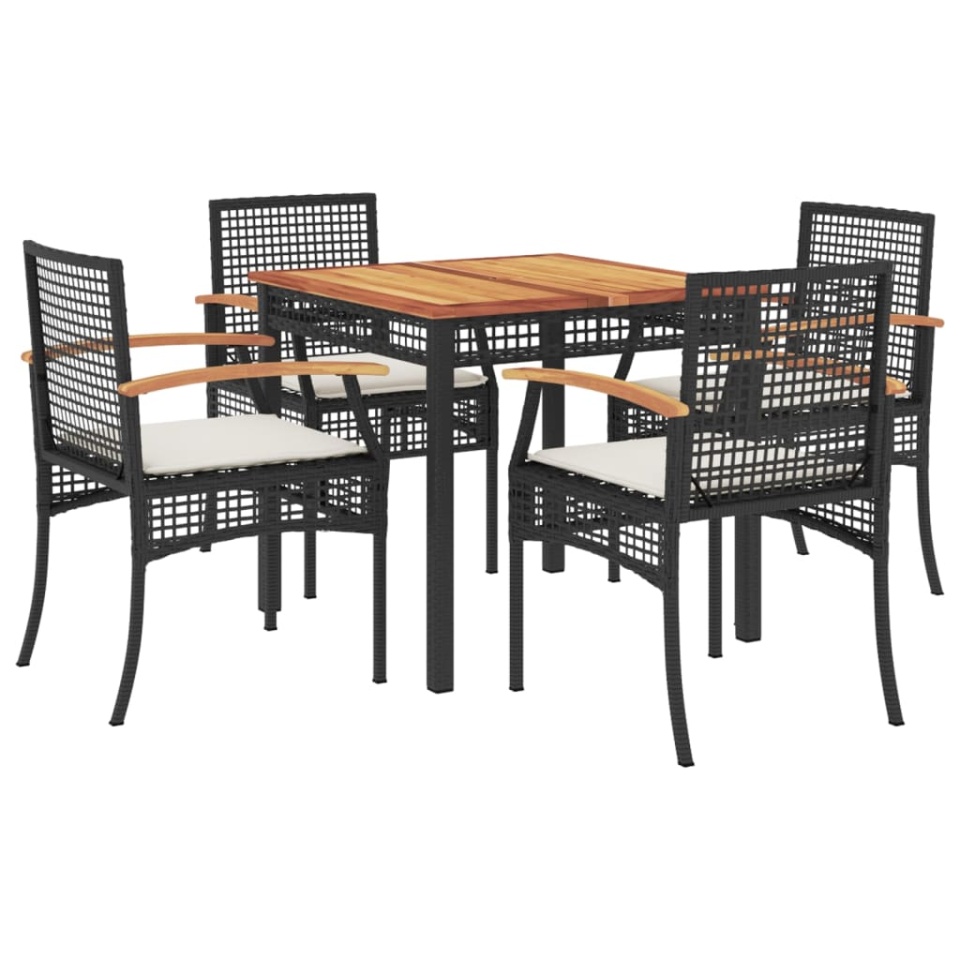 Set mobilier de grădină cu perne, 5 piese, negru, poliratan - 1 | YEO
