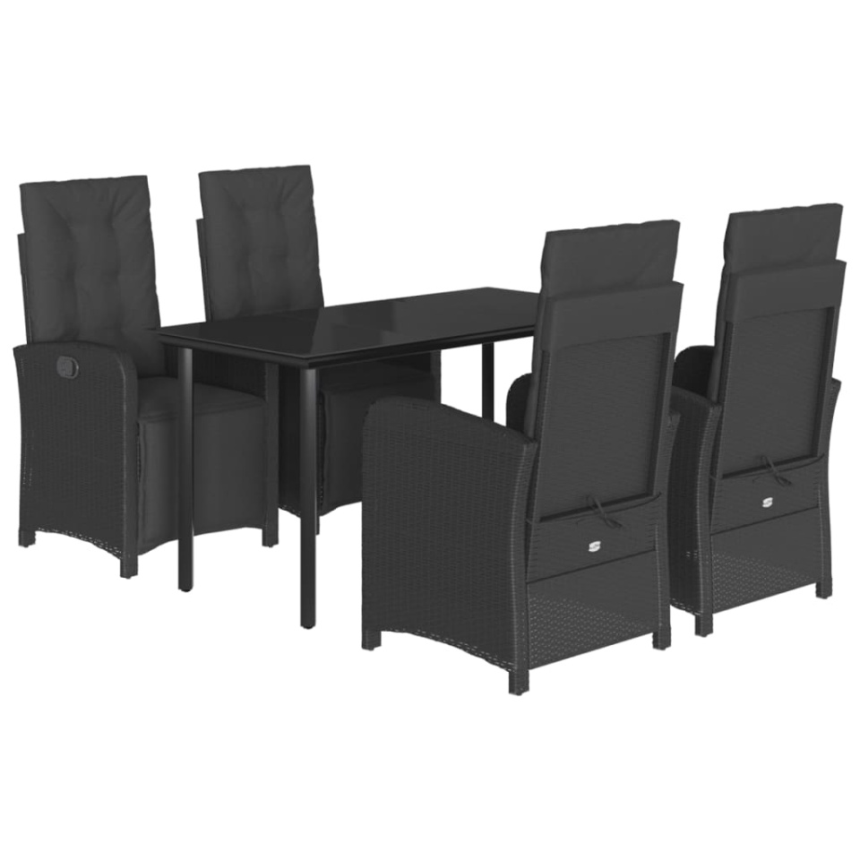 Set mobilier de grădină cu perne, 5 piese, negru, poliratan - 1 | YEO