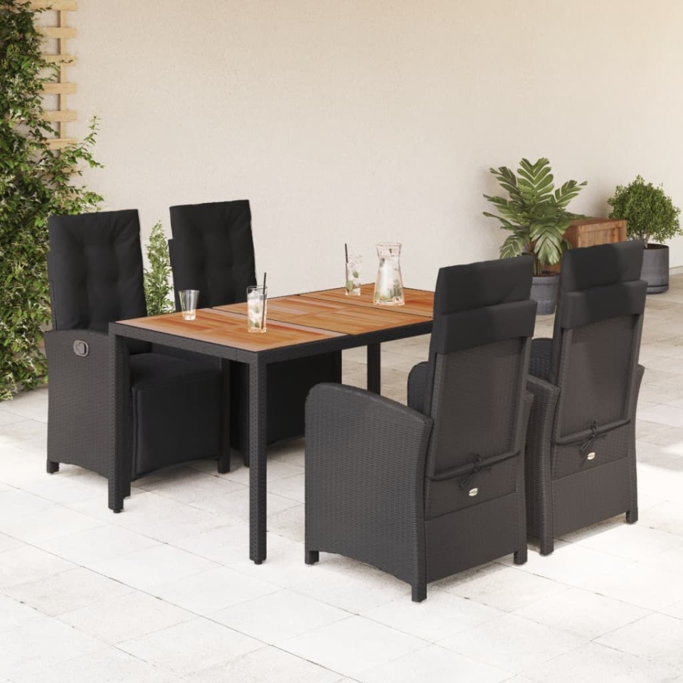 Set mobilier de grădină cu perne, 5 piese, negru, poliratan