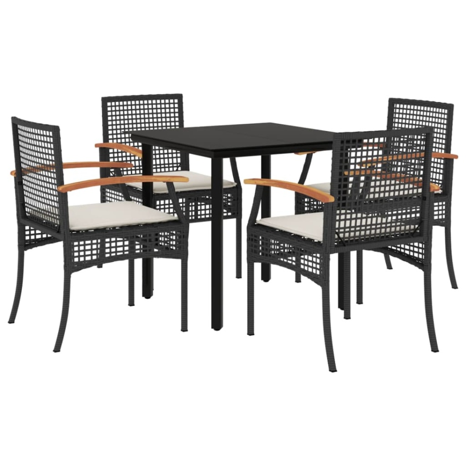 Set mobilier de grădină cu perne, 5 piese, negru, poliratan - 1 | YEO
