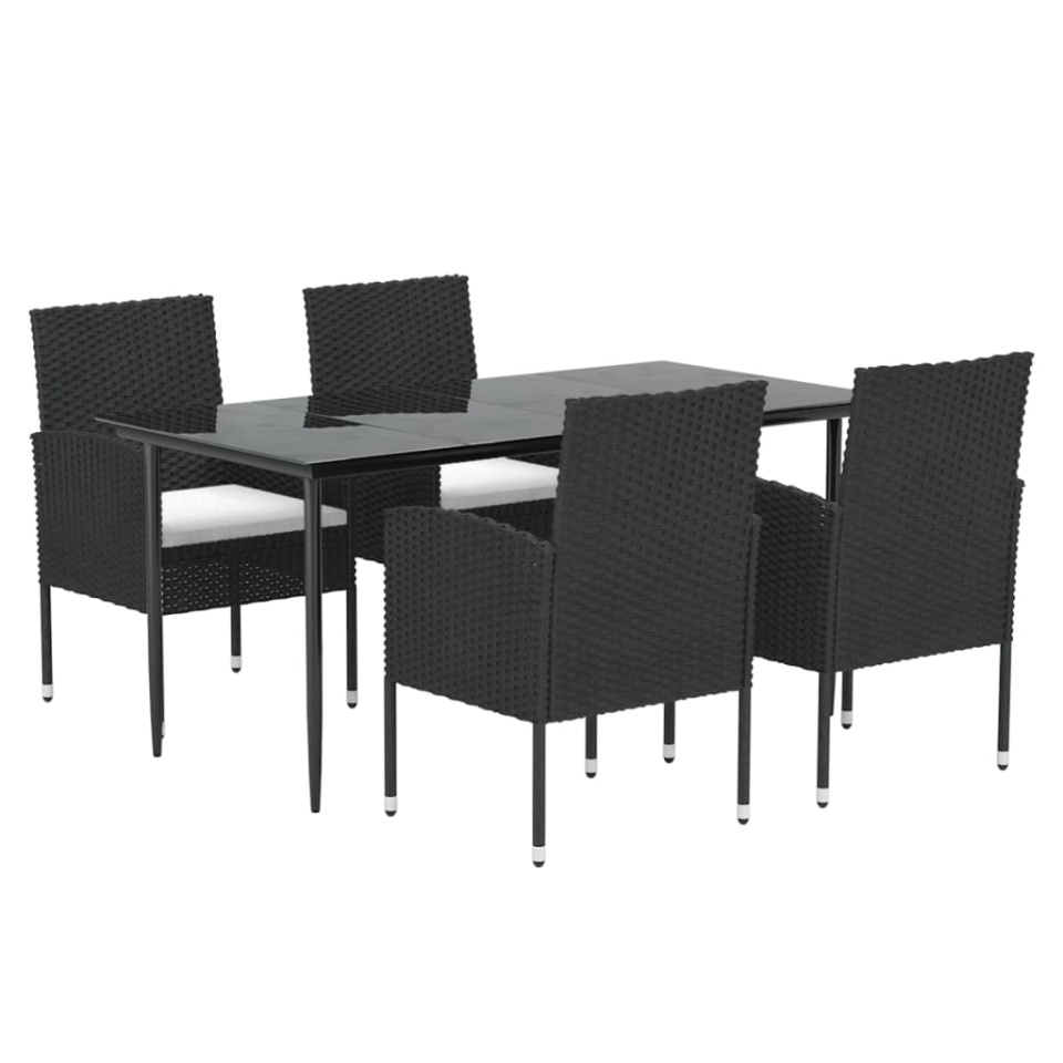 Set mobilier de grădină cu perne, 5 piese, negru, poliratan - 2 | YEO