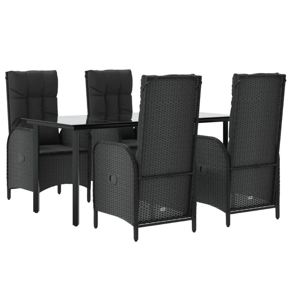 Set mobilier de grădină cu perne, 5 piese, negru, poliratan - 2 | YEO