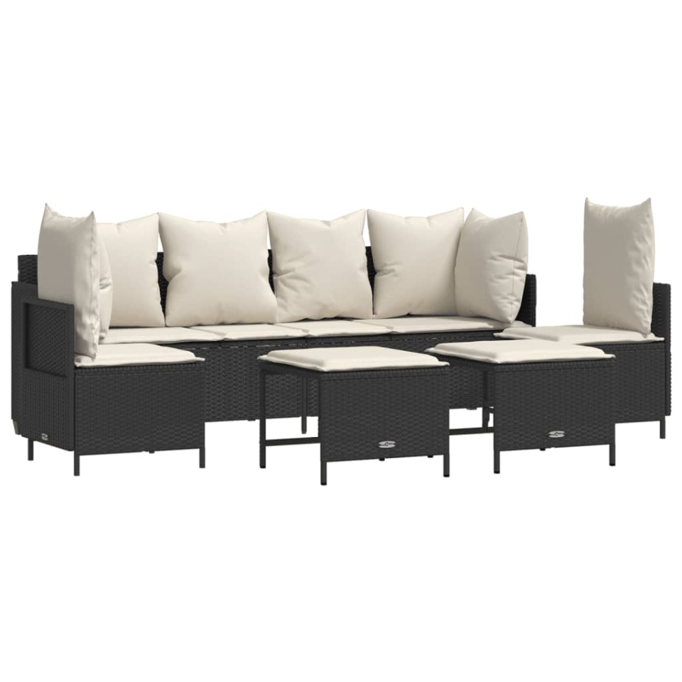 Set mobilier de grădină cu perne, 5 piese, negru, poliratan - 1 | YEO