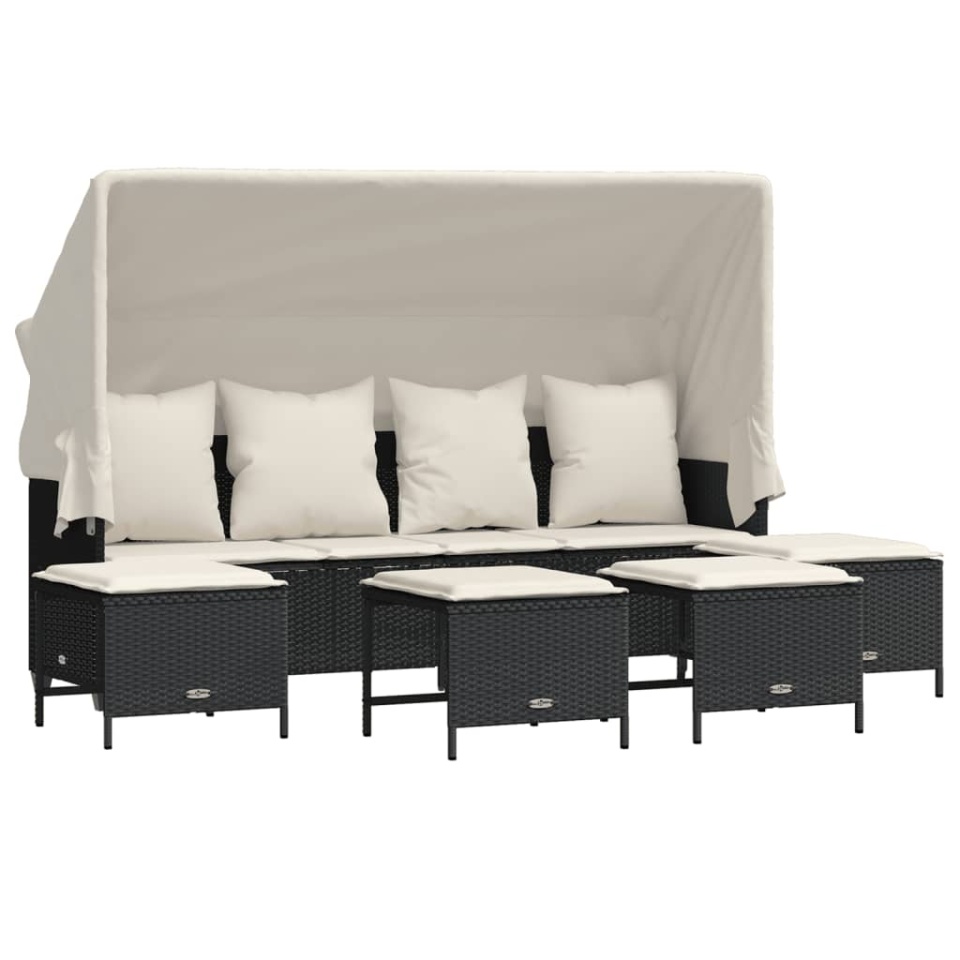 Set mobilier de grădină cu perne, 5 piese, negru, poliratan - 1 | YEO