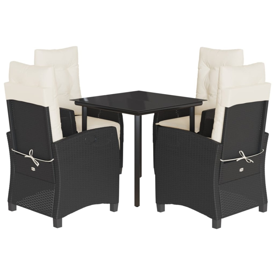 Set mobilier de grădină cu perne, 5 piese, negru, poliratan - 1 | YEO