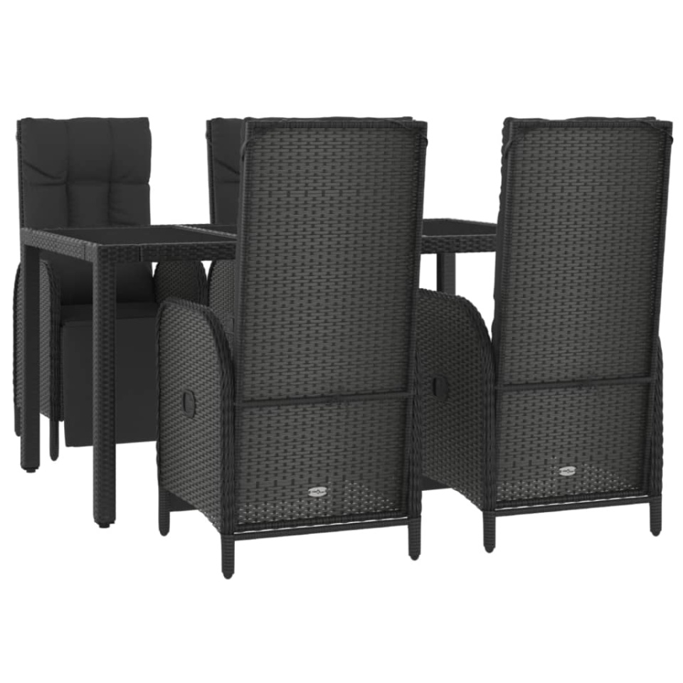 Set mobilier de grădină cu perne, 5 piese, negru, poliratan - 2 | YEO