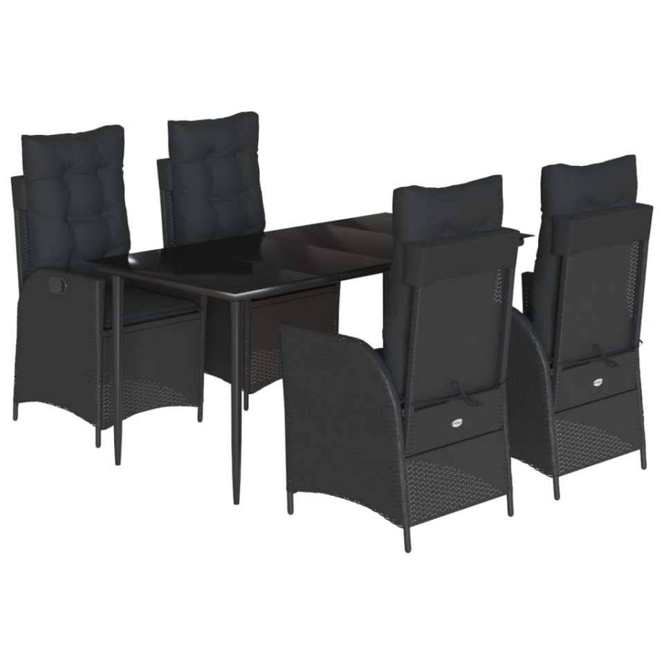 Set mobilier de grădină cu perne, 5 piese, negru, poliratan - 1 | YEO