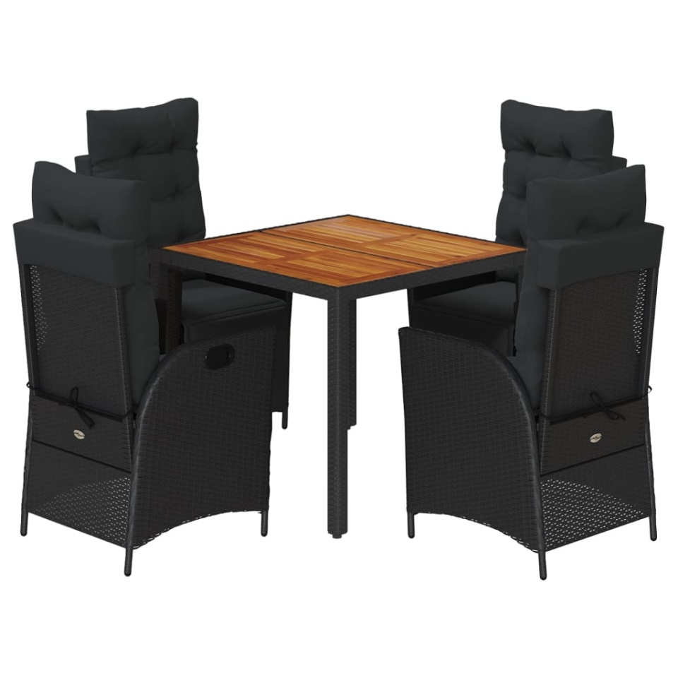 Set mobilier de grădină cu perne, 5 piese, negru, poliratan - 1 | YEO