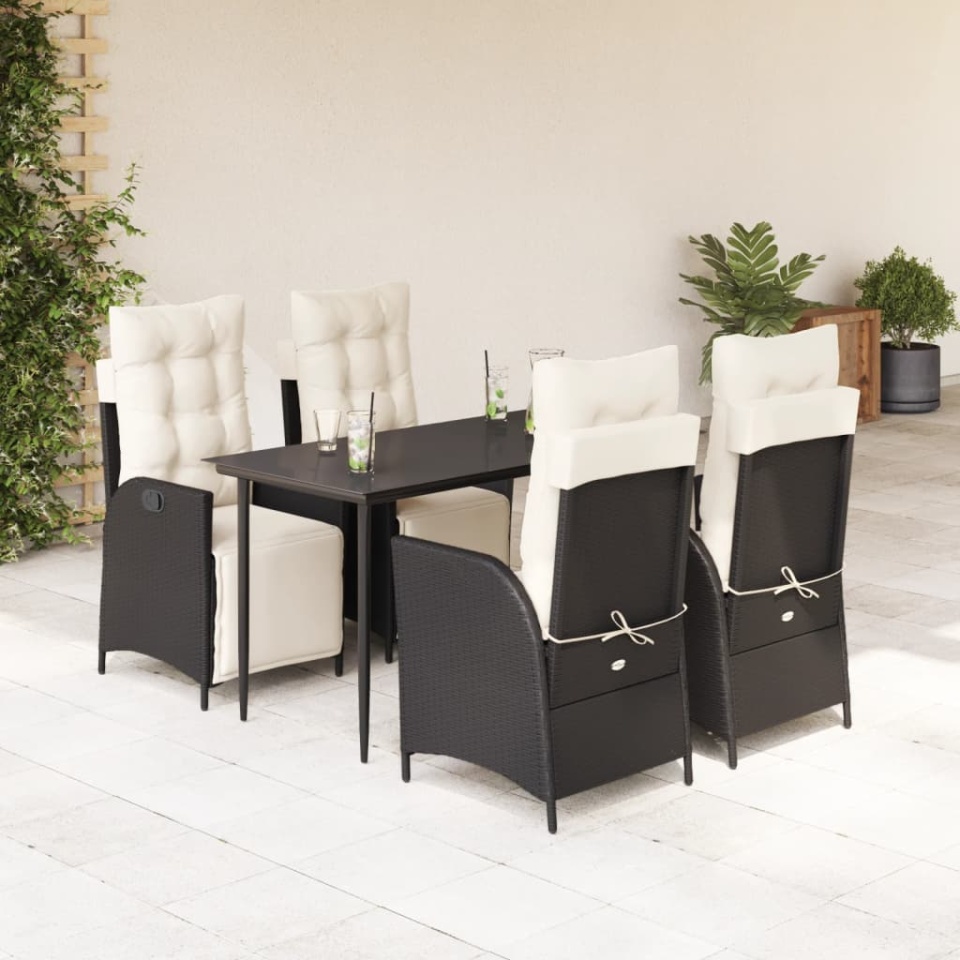 Set mobilier de grădină cu perne, 5 piese, negru, poliratan
