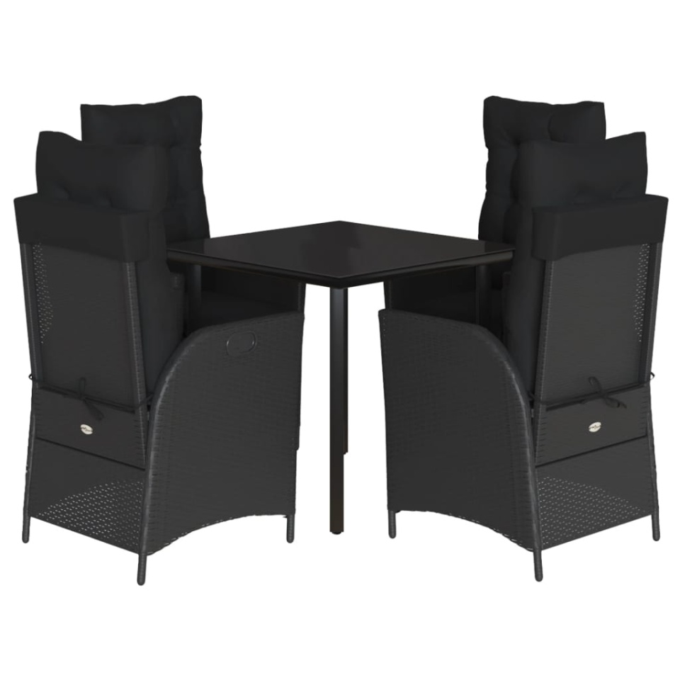 Set mobilier de grădină cu perne, 5 piese, negru, poliratan - 1 | YEO