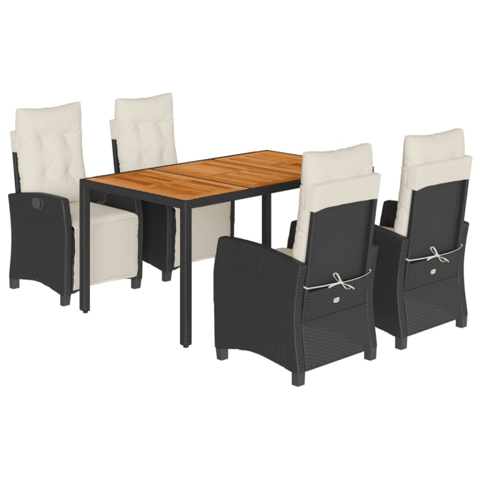 Set mobilier de grădină cu perne, 5 piese, negru, poliratan - 1 | YEO