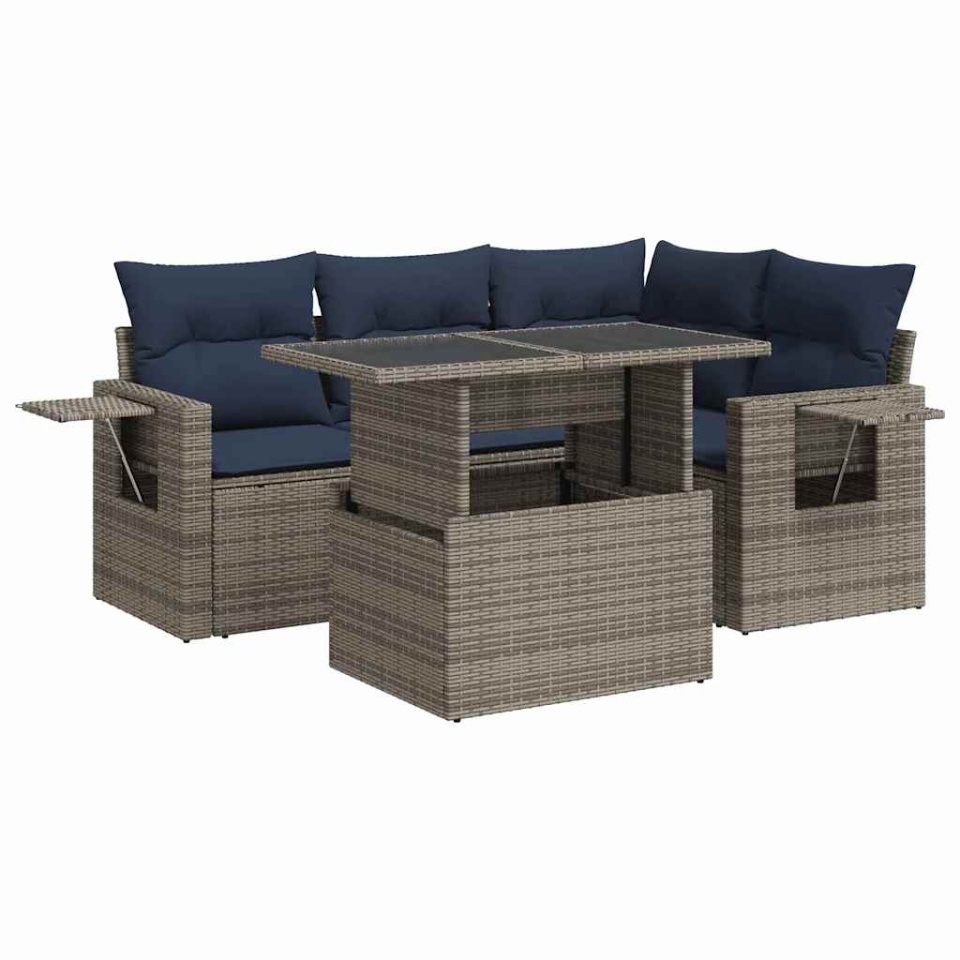 Set mobilier de grădină cu perne, 5 piese,poliratan/lemn acacia - 1 | YEO