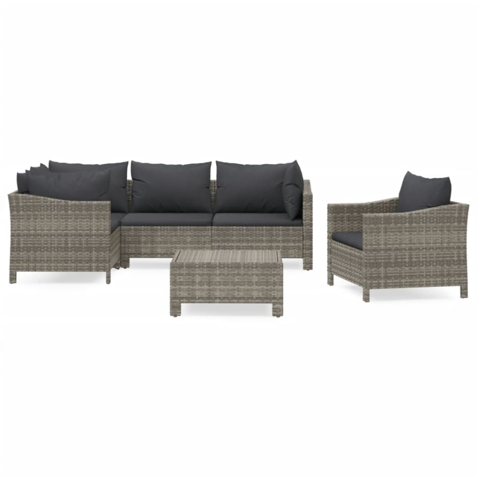Set mobilier de grădină cu perne, 6 piese, gri, poliratan - 1 | YEO