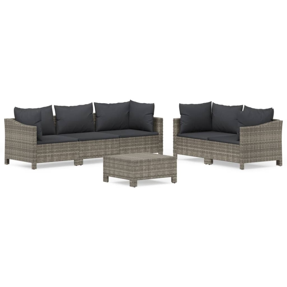 Set mobilier de grădină cu perne, 6 piese, gri, poliratan - 1 | YEO