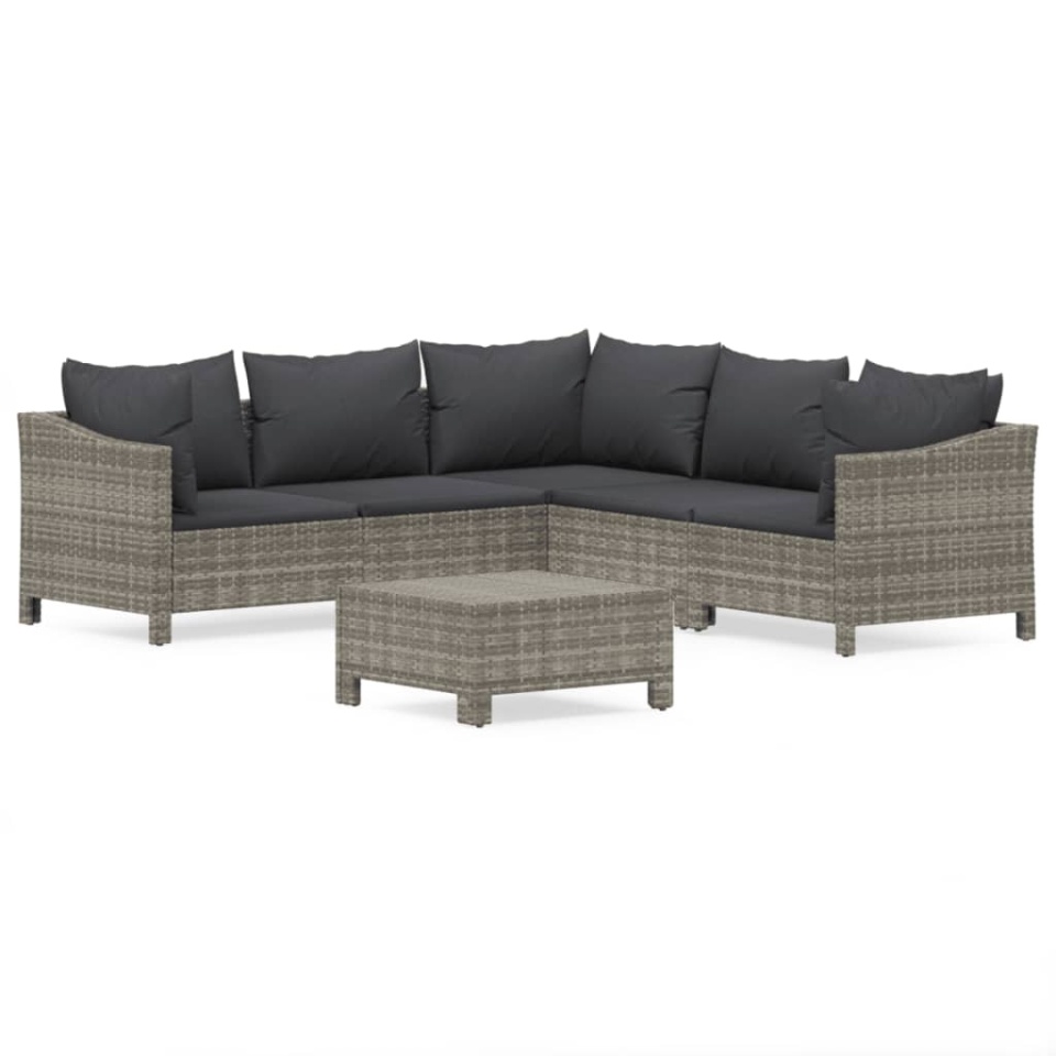 Set mobilier de grădină cu perne, 6 piese, gri, poliratan - 1 | YEO