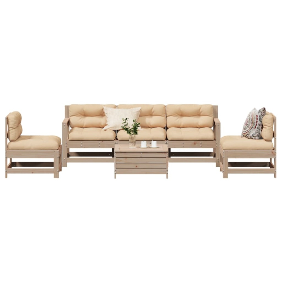 Set mobilier de grădină cu perne, 6 piese, lemn masiv de pin - 2 | YEO