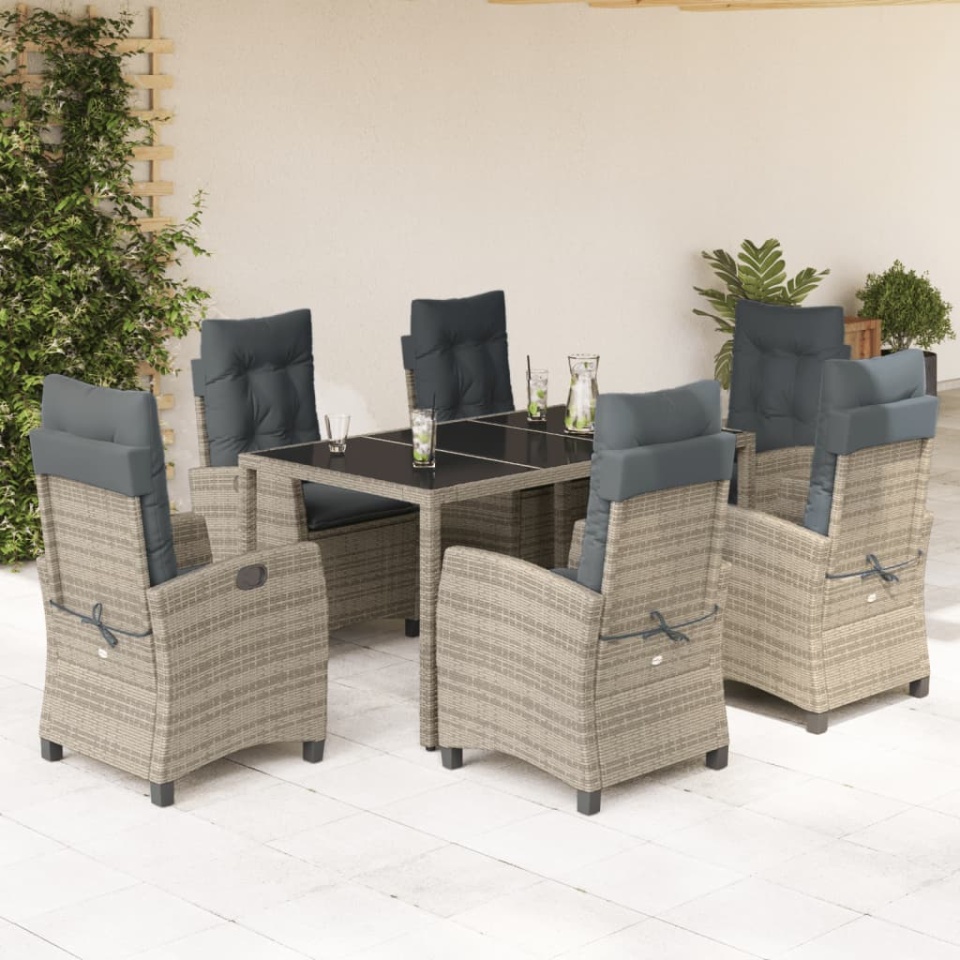 Set mobilier de grădină cu perne, 7 piese, gri, poliratan