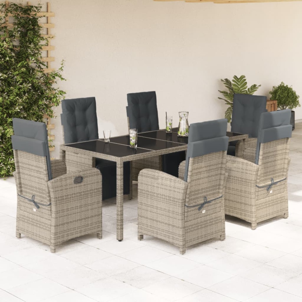 Set mobilier de grădină cu perne, 7 piese, gri, poliratan