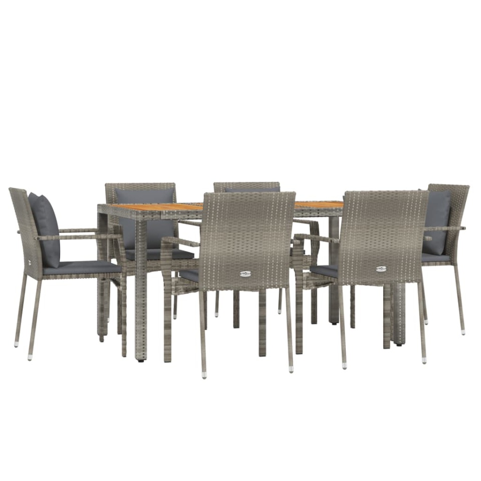 Set mobilier de grădină cu perne, 7 piese, gri, poliratan - 2 | YEO