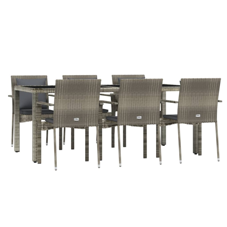 Set mobilier de grădină cu perne, 7 piese, gri, poliratan - 2 | YEO