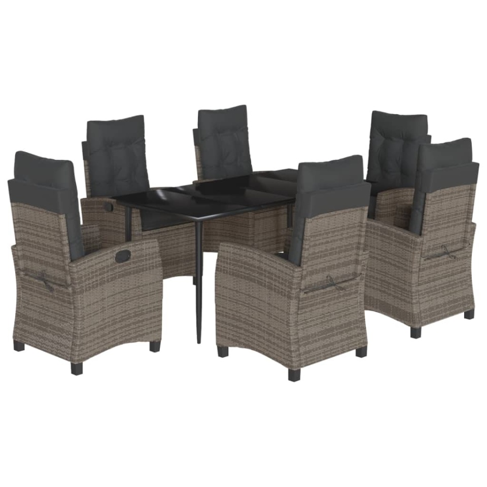 Set mobilier de grădină cu perne, 7 piese, gri, poliratan - 1 | YEO