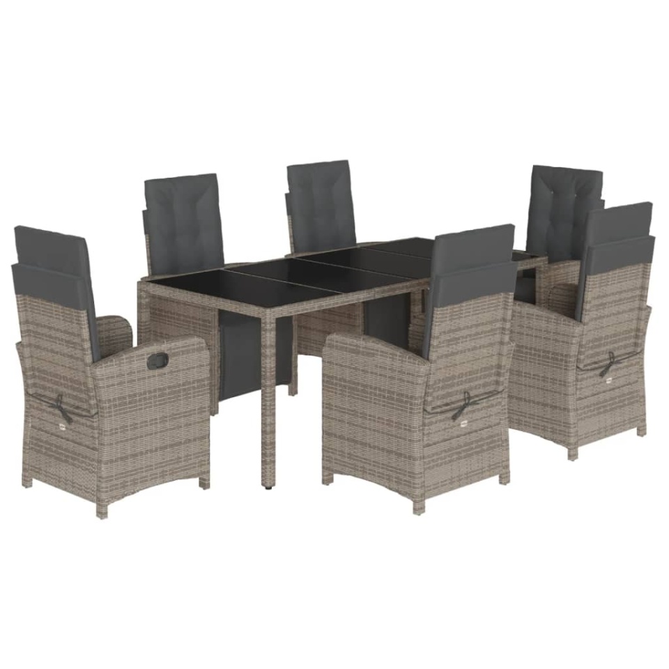 Set mobilier de grădină cu perne, 7 piese, gri, poliratan - 1 | YEO