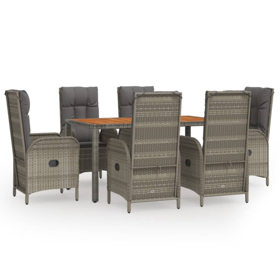 Set mobilier de grădină cu perne, 7 piese, gri, poliratan - 1 | YEO