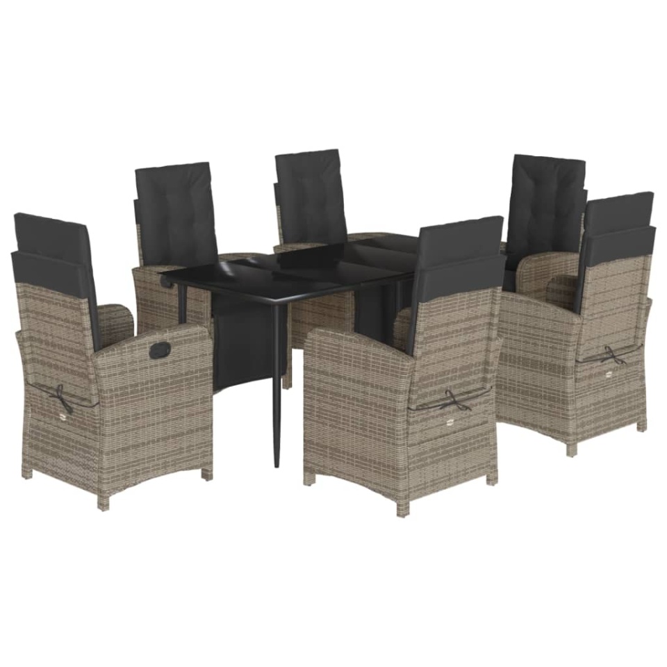 Set mobilier de grădină cu perne, 7 piese, gri, poliratan - 1 | YEO