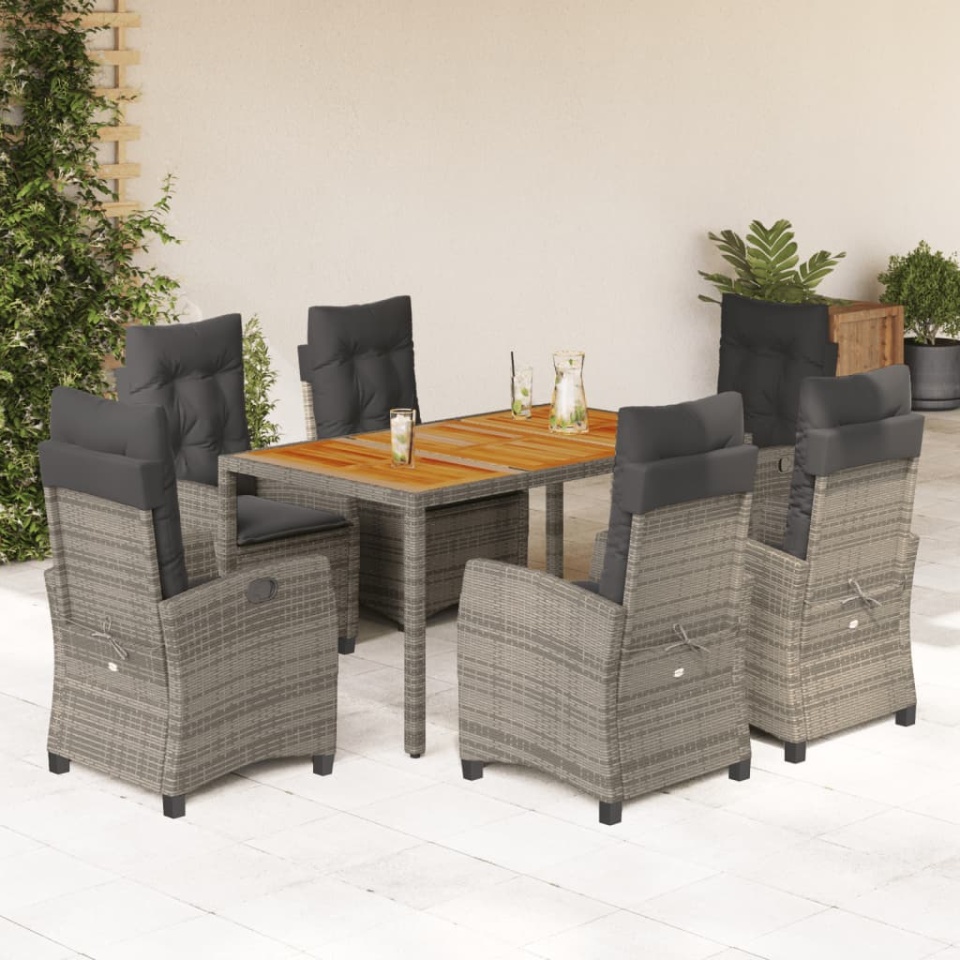 Set mobilier de grădină cu perne, 7 piese, gri, poliratan