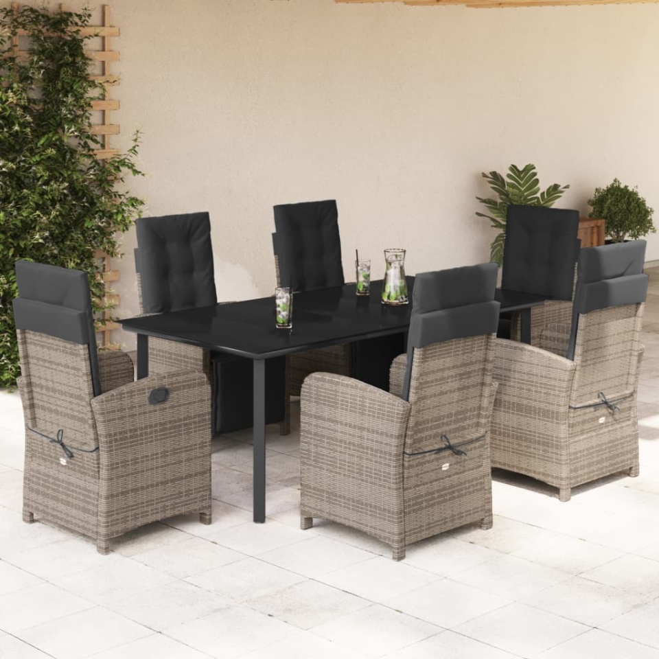 Set mobilier de grădină cu perne, 7 piese, gri, poliratan