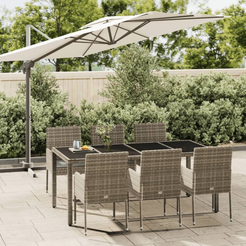 Set mobilier de grădină cu perne, 7 piese, gri, poliratan