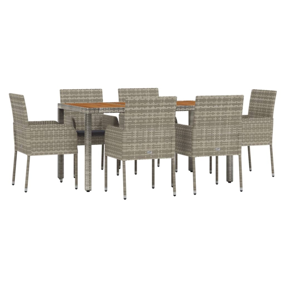 Set mobilier de grădină cu perne, 7 piese, gri, poliratan - 2 | YEO