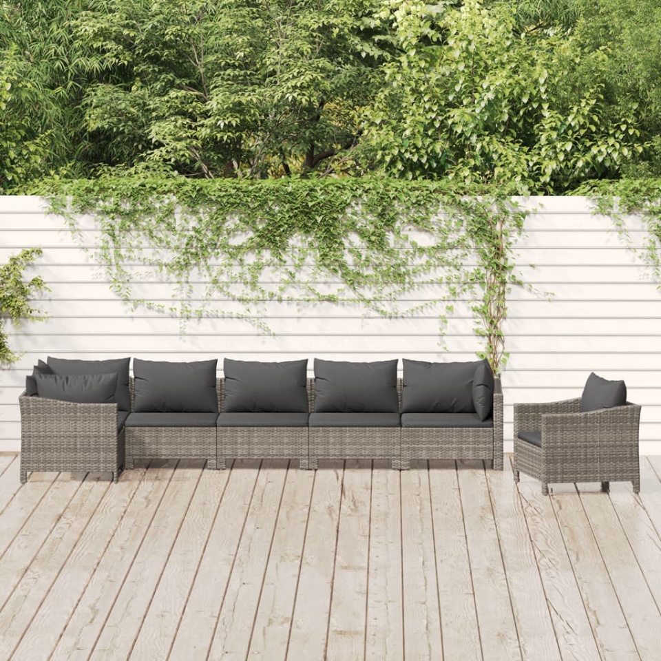 Set mobilier de grădină cu perne, 7 piese, gri, poliratan
