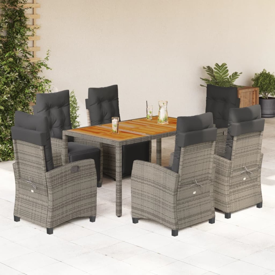 Set mobilier de grădină cu perne, 7 piese, gri, poliratan