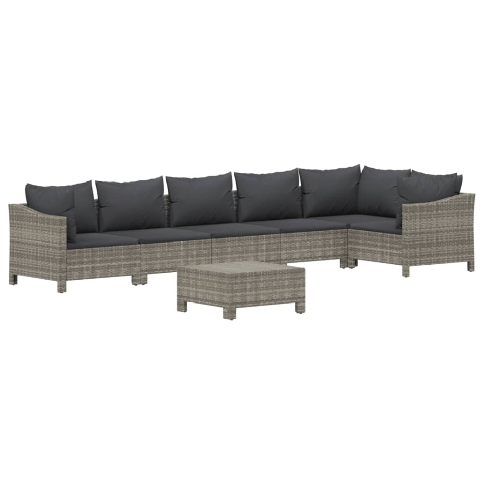Set mobilier de grădină cu perne, 7 piese, gri, poliratan - 2 | YEO