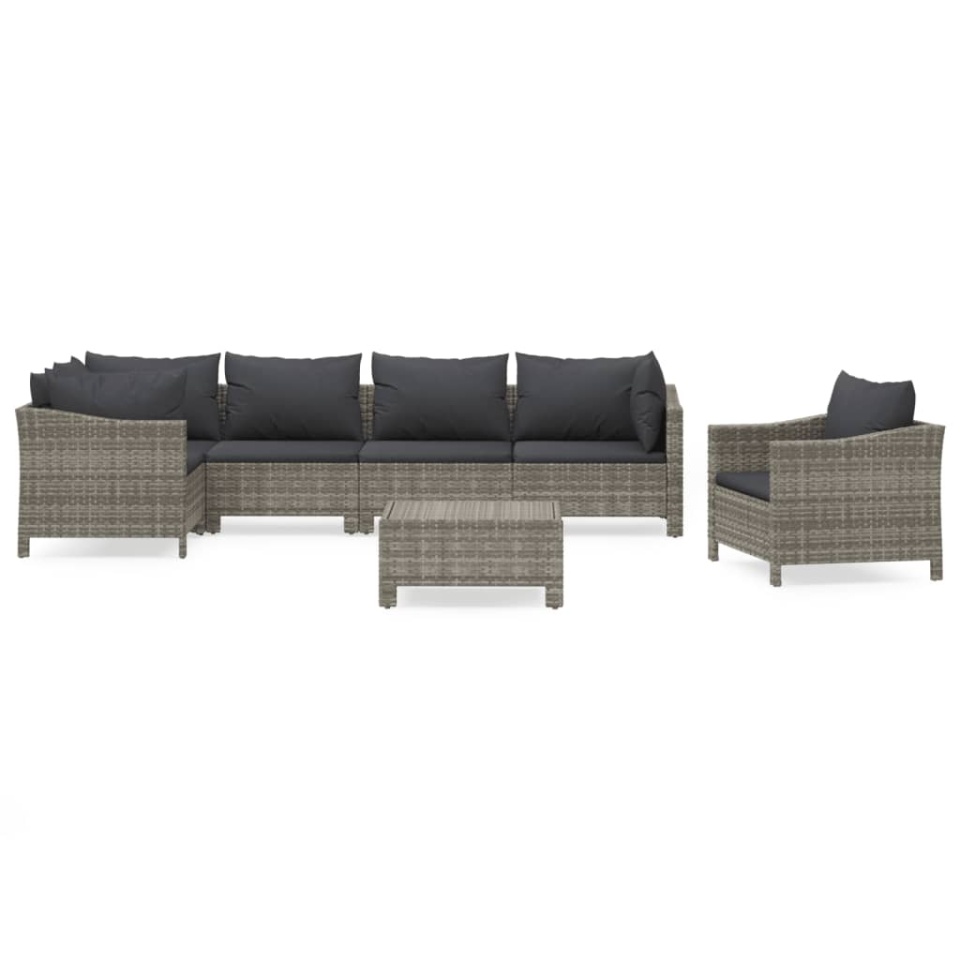 Set mobilier de grădină cu perne, 7 piese, gri, poliratan - 1 | YEO