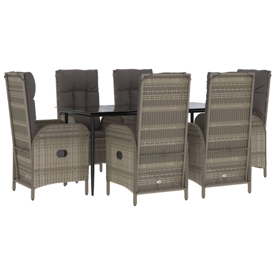 Set mobilier de grădină cu perne, 7 piese, negru/gri, poliratan - 2 | YEO
