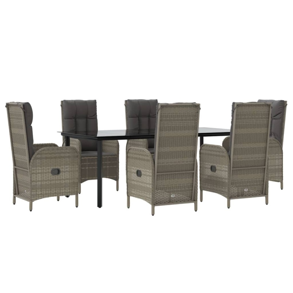 Set mobilier de grădină cu perne, 7 piese, negru/gri, poliratan - 2 | YEO