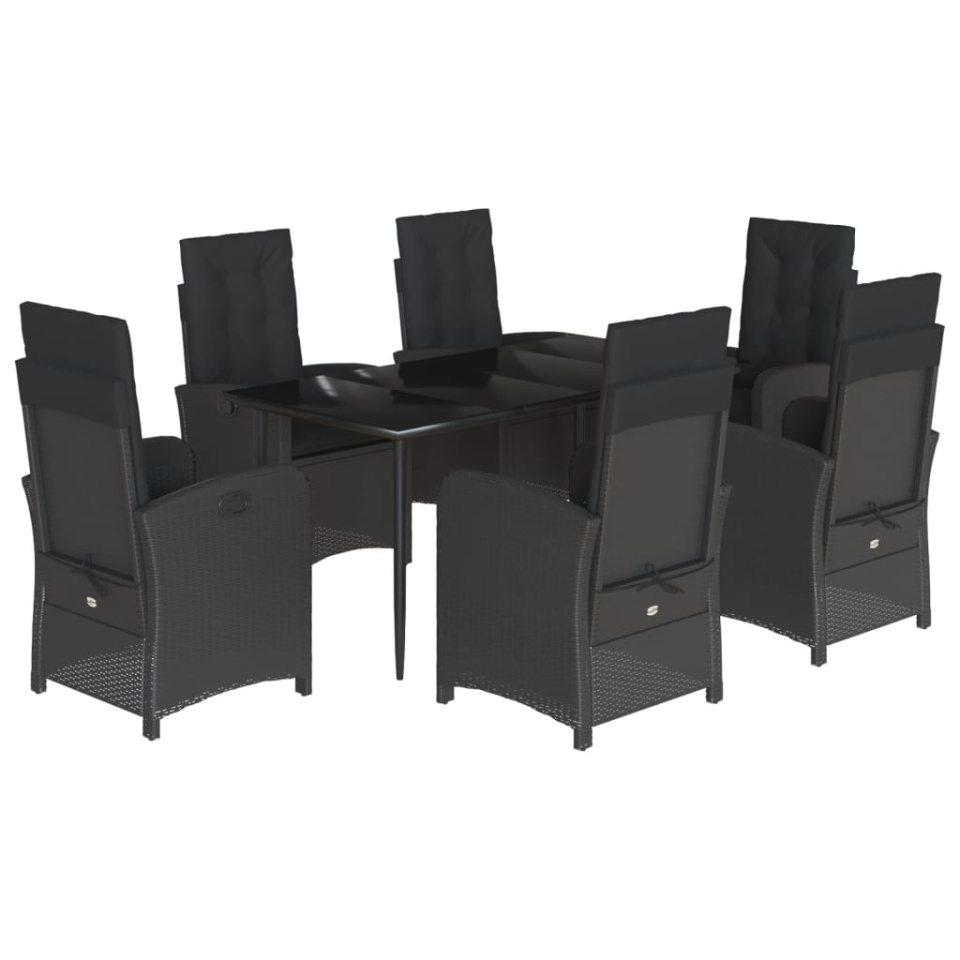 Set mobilier de grădină cu perne, 7 piese, negru, poliratan - 1 | YEO