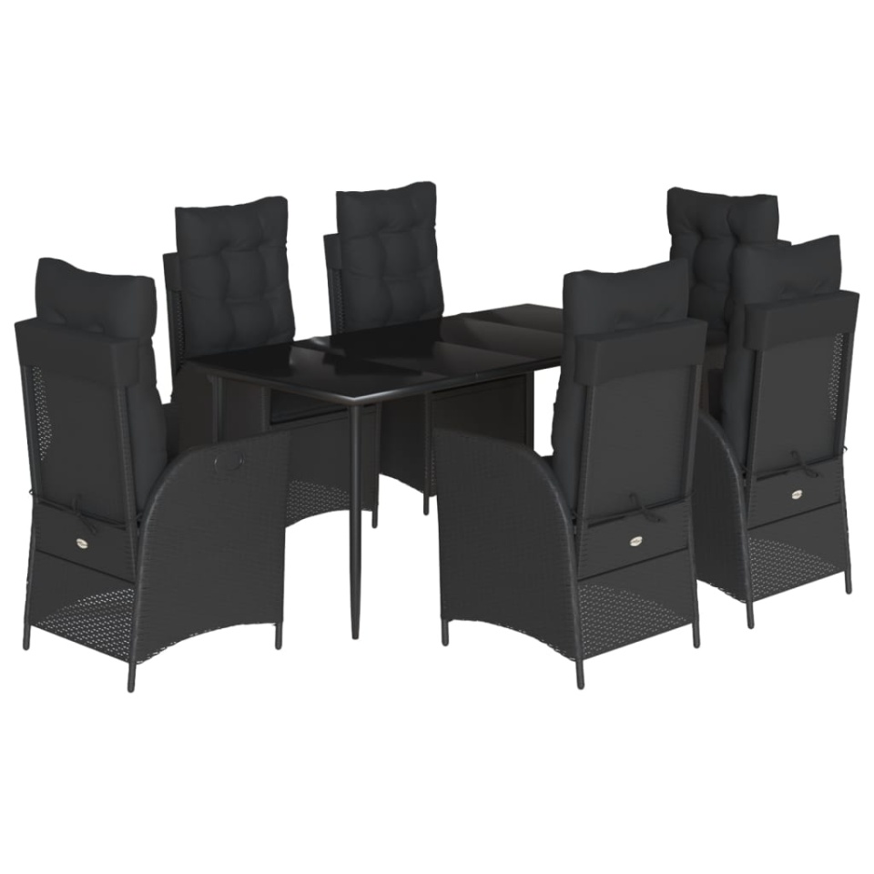 Set mobilier de grădină cu perne, 7 piese, negru, poliratan - 1 | YEO