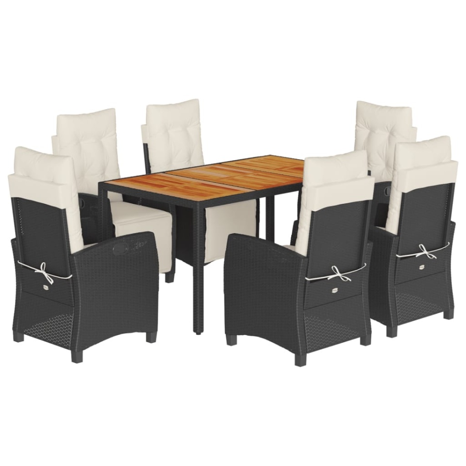 Set mobilier de grădină cu perne, 7 piese, negru, poliratan - 1 | YEO