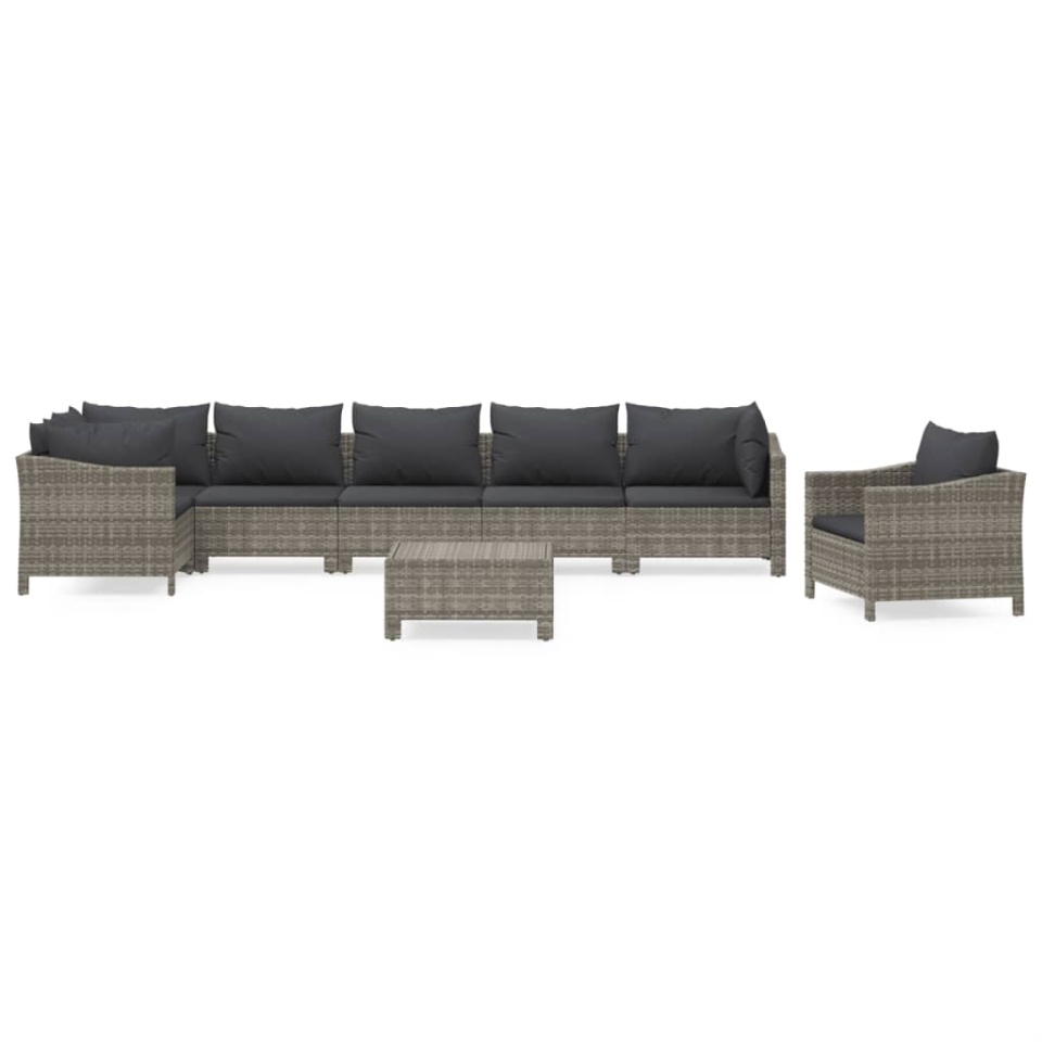 Set mobilier de grădină cu perne, 8 piese, gri, poliratan - 1 | YEO