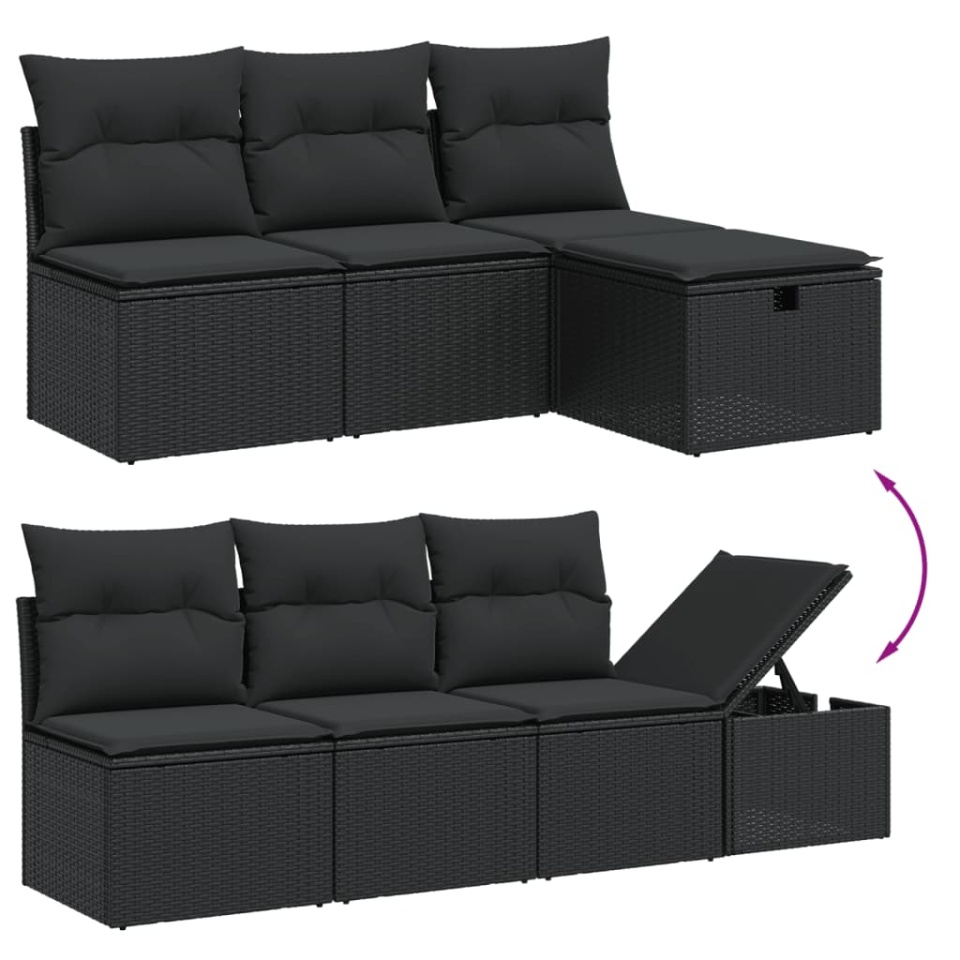 Set mobilier de grădină cu perne, 8 piese, negru, poliratan - 2 | YEO