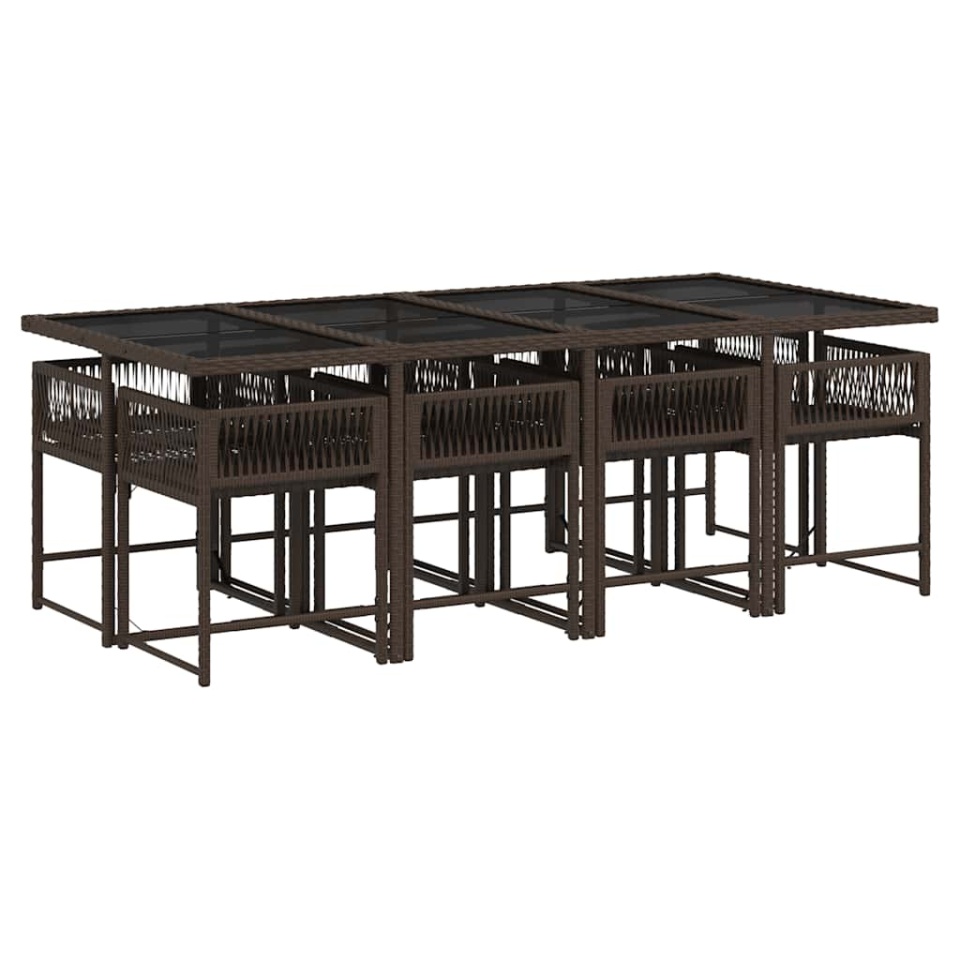 Set mobilier de grădină cu perne, 9 piese, maro, poliratan - 2 | YEO