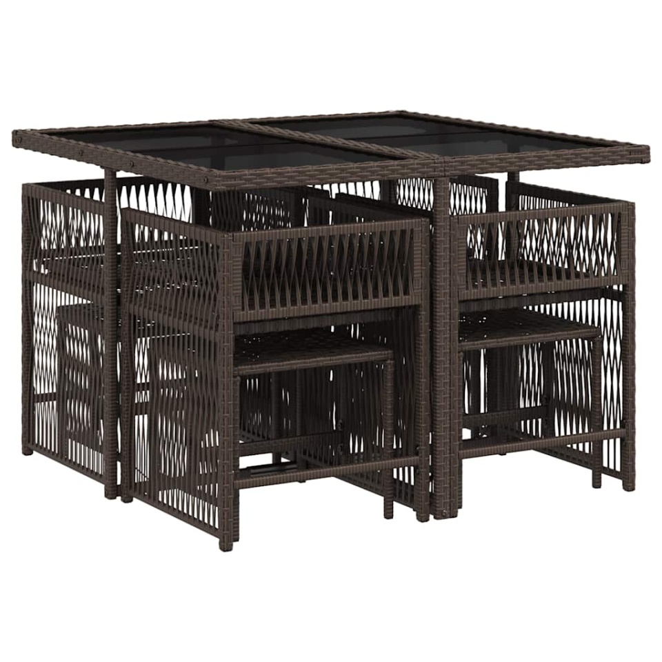 Set mobilier de grădină cu perne, 9 piese, maro, poliratan - 2 | YEO