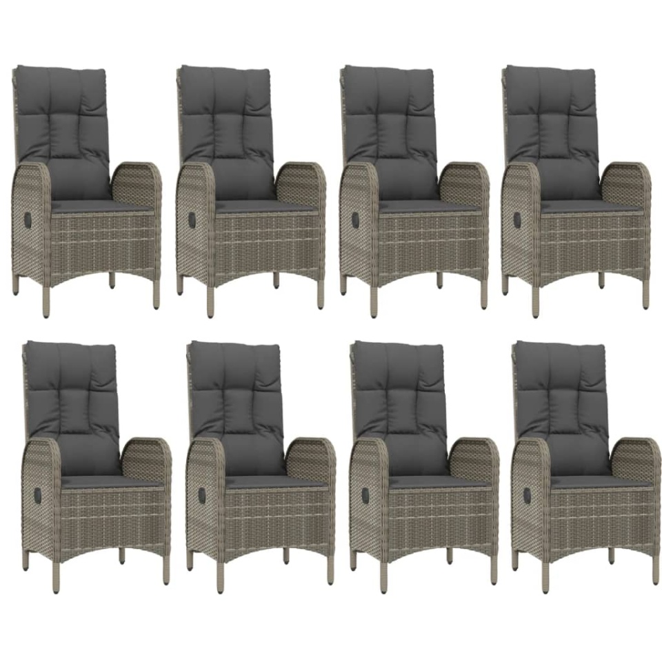 Set mobilier de grădină cu perne, 9 piese, negru/gri, poliratan - 3 | YEO