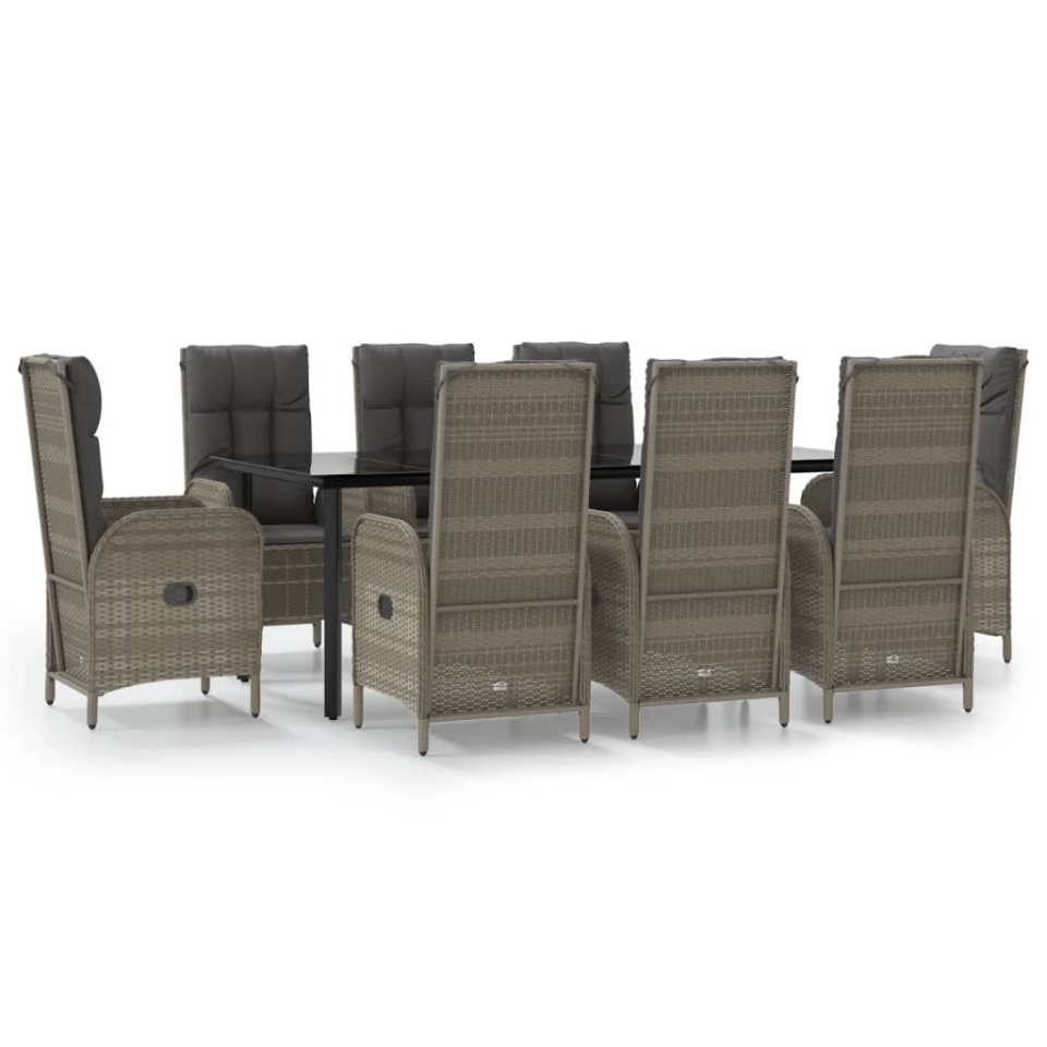 Set mobilier de grădină cu perne, 9 piese, negru/gri, poliratan - 1 | YEO
