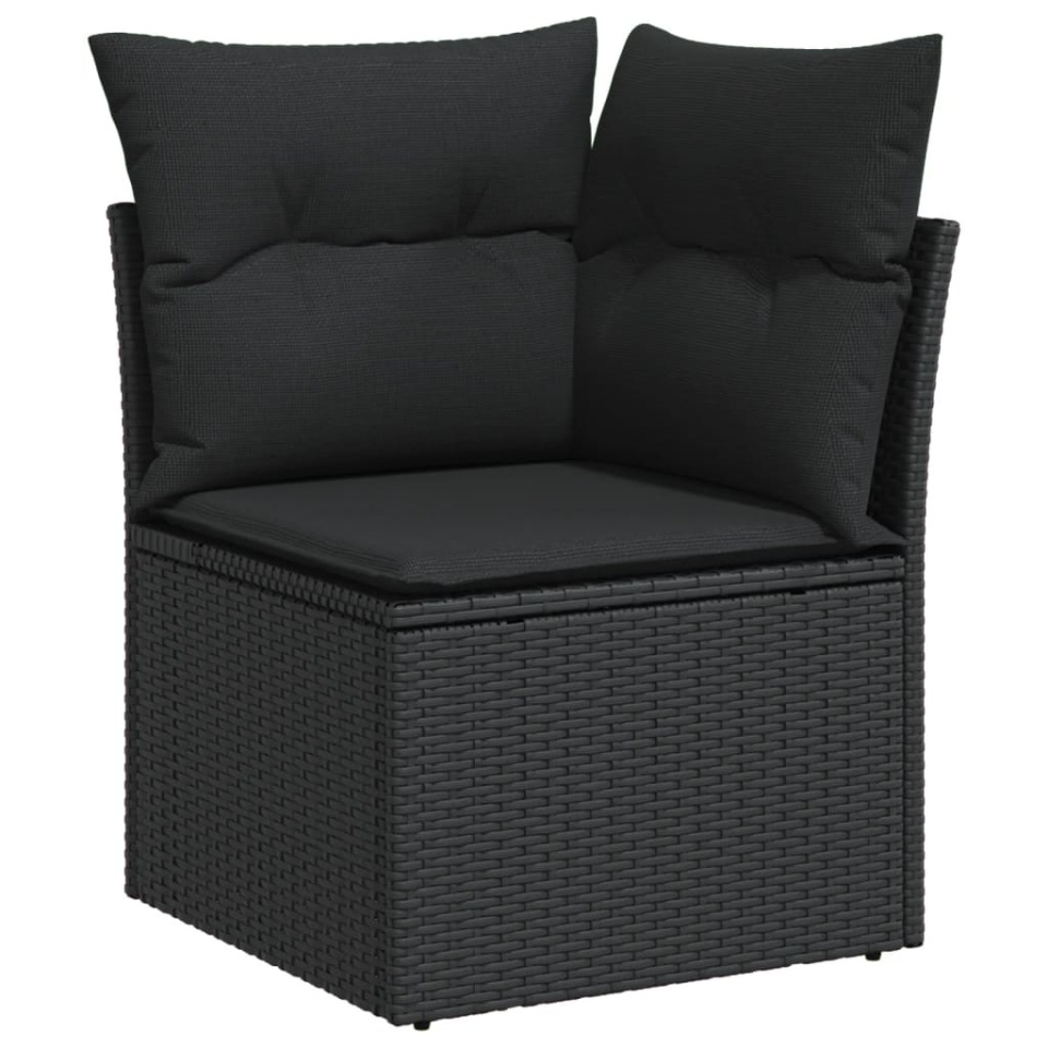 Set mobilier de grădină cu perne, 9 piese, negru, poliratan - 3 | YEO
